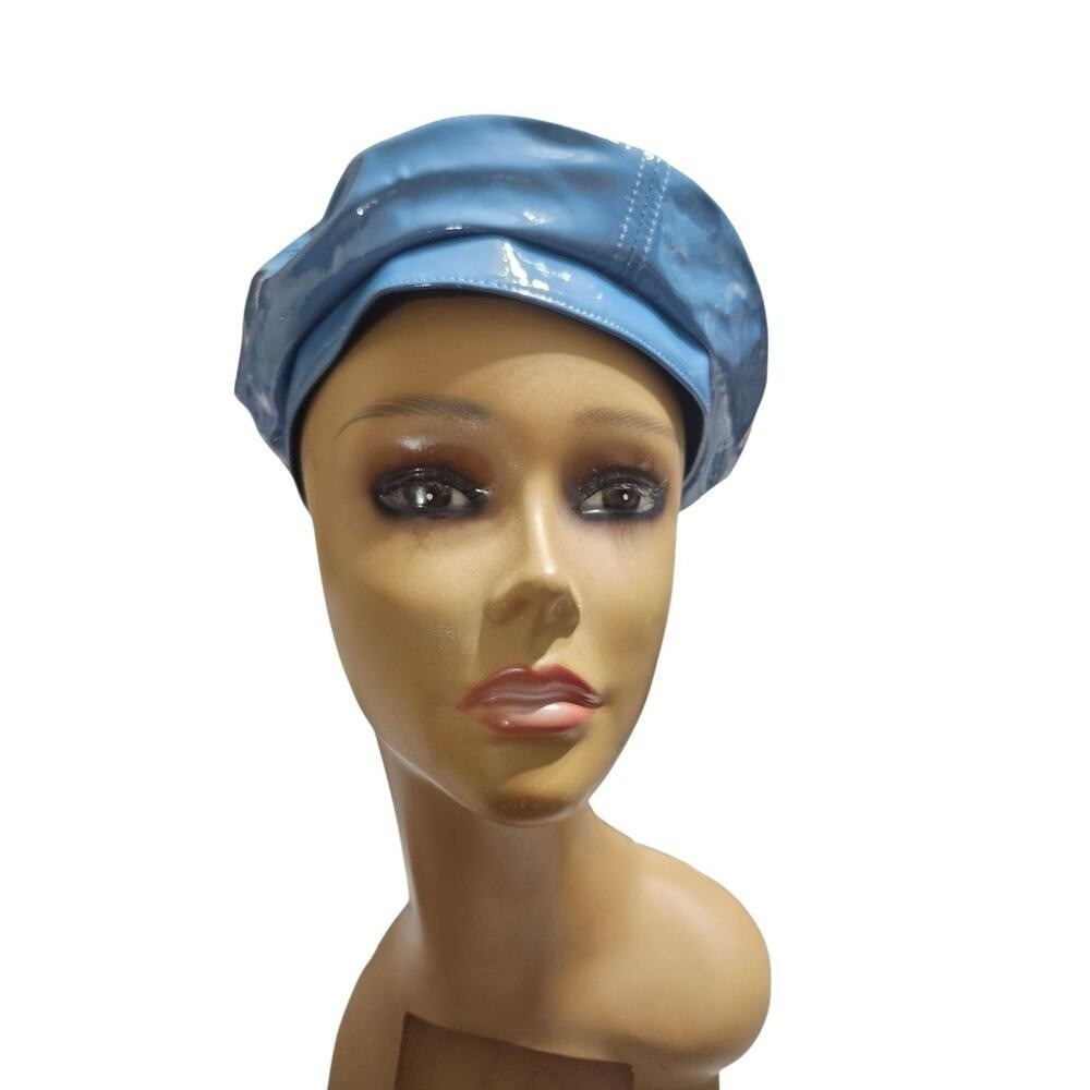 Dolls Kill Grunge Faux Leather Newsboy‎ Cap Hat Blue Baker Boy Beret Cabbie NeW